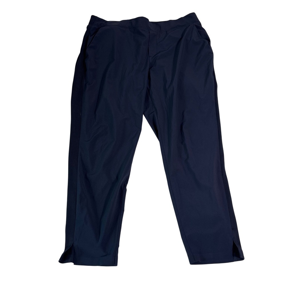Athleta Navy Blue Ribbed Waist Ankle Pants Women 16 Tapered Travel Trousers